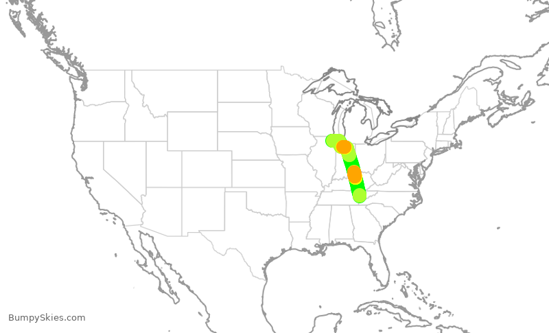 Turbulence forecast map for ENY4105, TYS to ORD