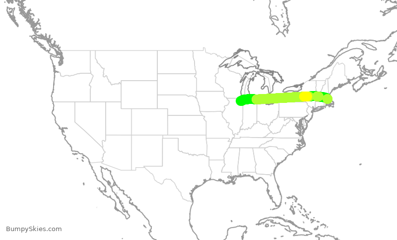 Turbulence forecast map for ENY4106, ORD to BOS
