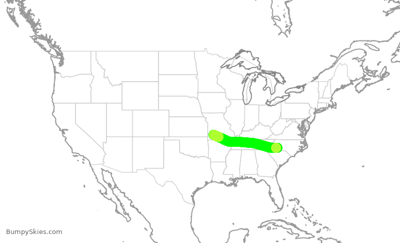 Turbulence forecast map for ENY4114, CLT to SGF