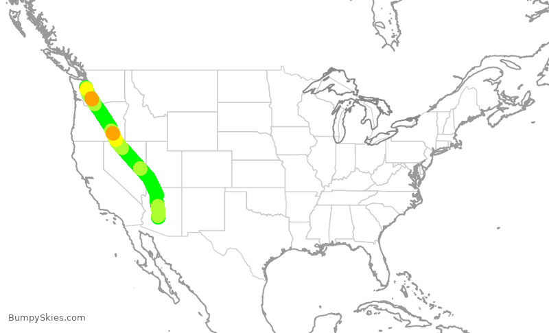 Turbulence forecast map for ENY4117, SEA to PHX