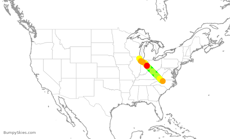 Turbulence forecast map for ENY4118, GSO to ORD