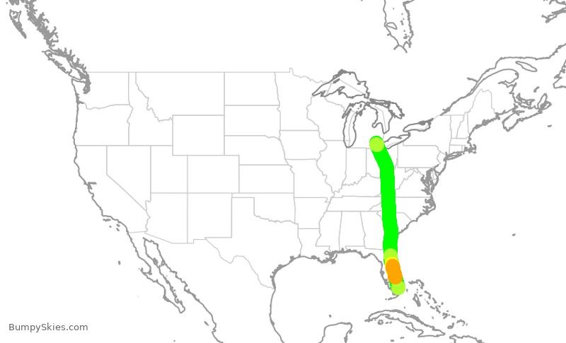 Turbulence forecast map for ENY4122, MIA to DTW