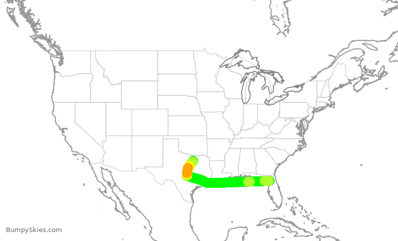 Turbulence forecast map for ENY4125, GNV to DFW