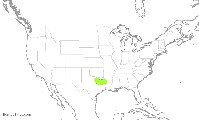 Turbulence forecast map for ENY4128, SHV to DFW