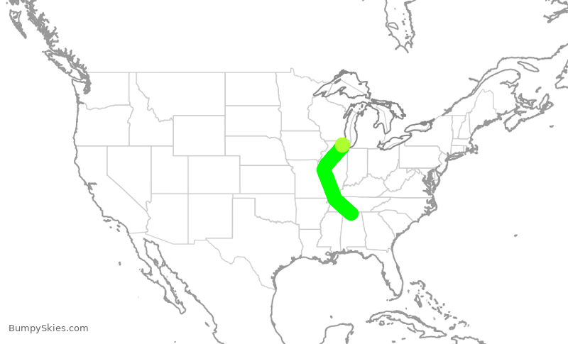 Turbulence forecast map for ENY4132, HSV to ORD