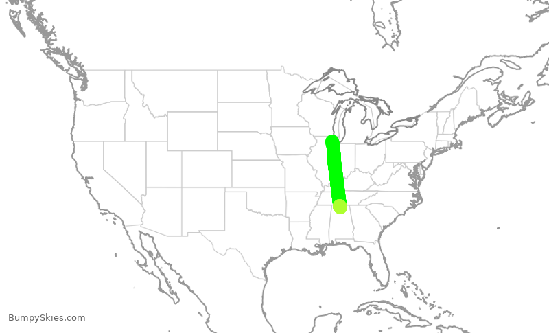 Turbulence forecast map for ENY4132, ORD to HSV