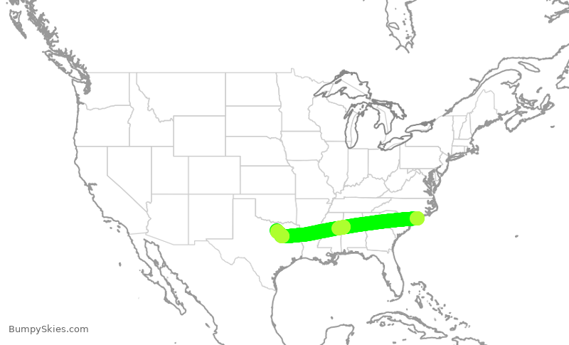 Turbulence forecast map for ENY4134, ILM to DFW