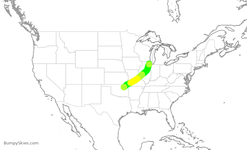 Turbulence forecast map for ENY4135, ORD to TUL