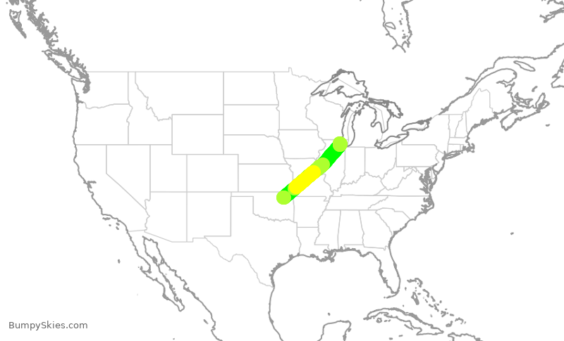 Turbulence forecast map for ENY4135, TUL to ORD