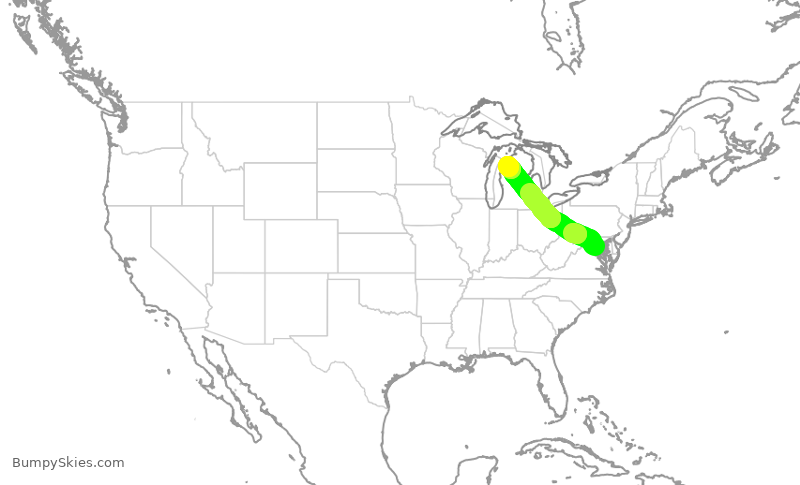 Turbulence forecast map for ENY4138, DCA to TVC