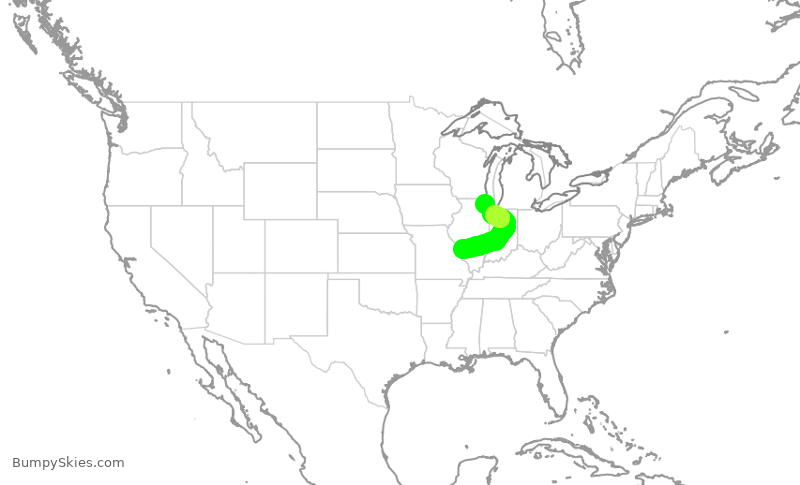 Turbulence forecast map for ENY4144, STL to ORD