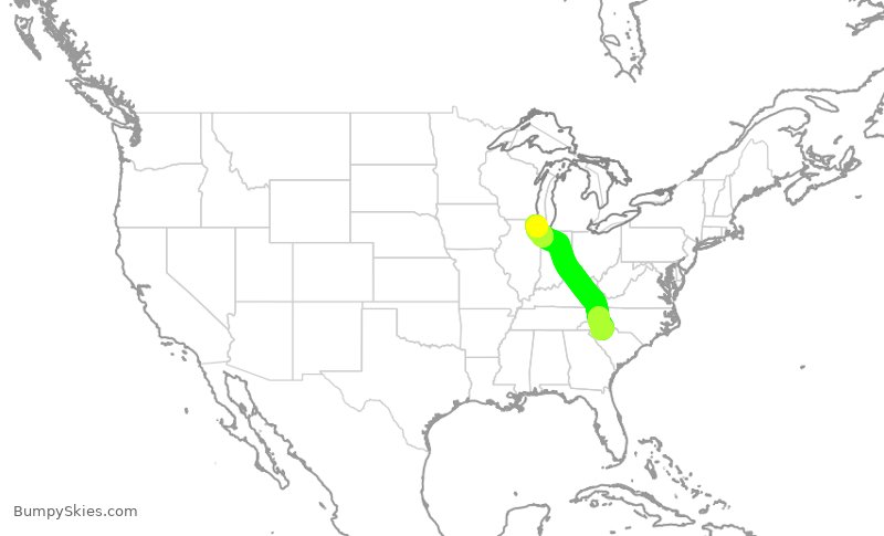 Turbulence forecast map for ENY4145, GSP to ORD