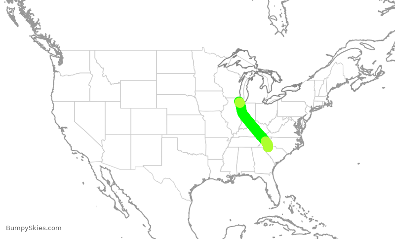 Turbulence forecast map for ENY4145, ORD to GSP