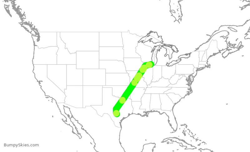 Turbulence forecast map for ENY4147, ORD to SAT