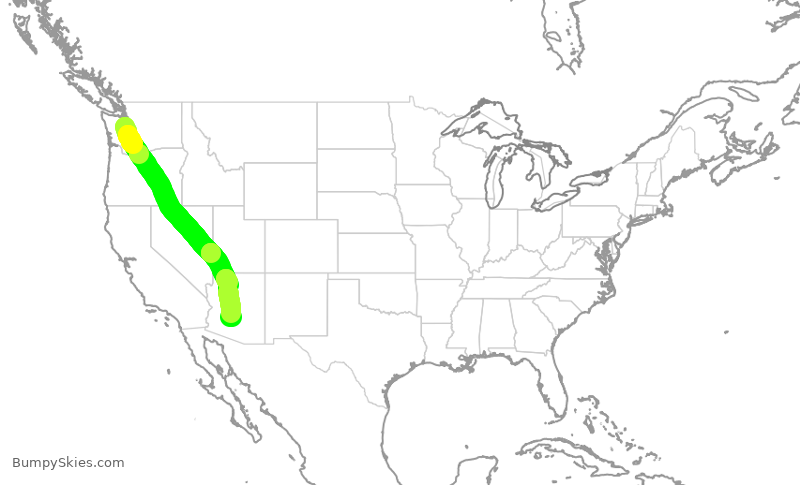 Turbulence forecast map for ENY4149, SEA to PHX