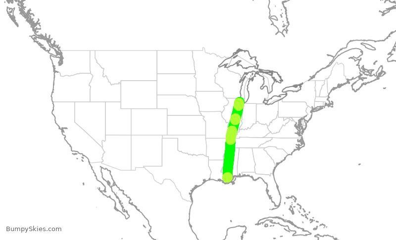 Turbulence forecast map for ENY4152, ORD to MSY