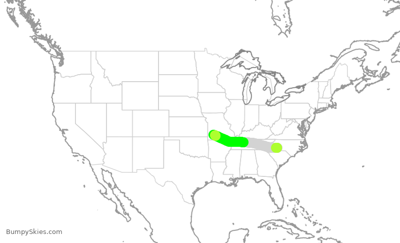Turbulence forecast map for ENY4153, CLT to SGF