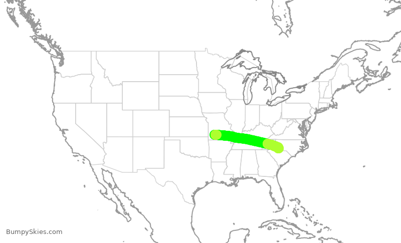 Turbulence forecast map for ENY4153, SGF to CLT