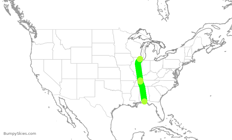 Turbulence forecast map for ENY4153, VPS to ORD
