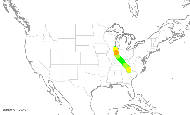 Turbulence forecast map for ENY4154, ORD to GSP
