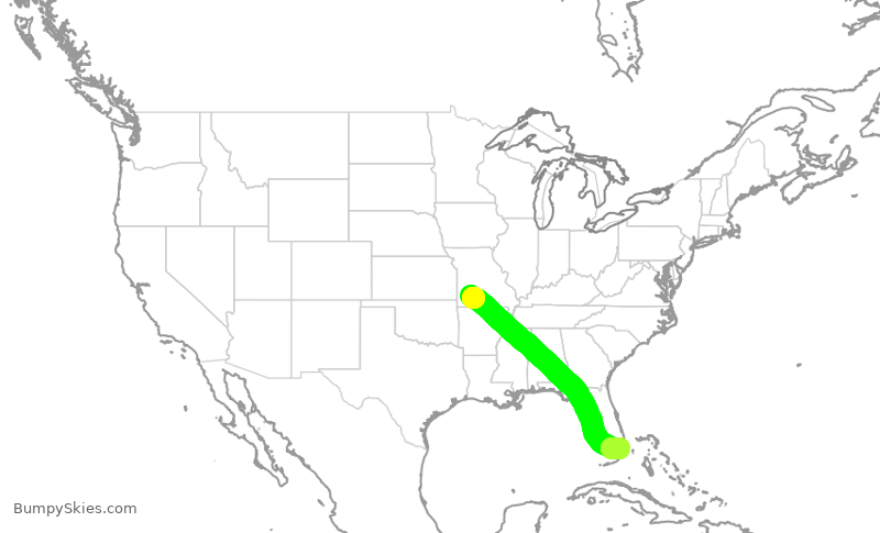 Turbulence forecast map for ENY4156, SGF to MIA