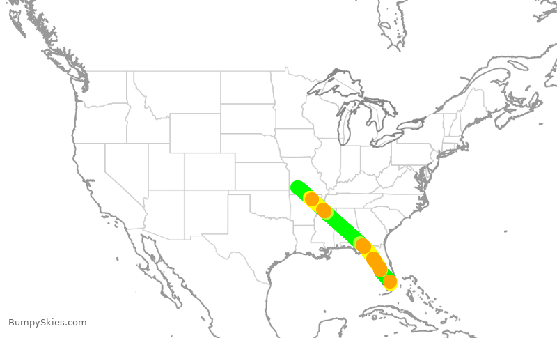 Turbulence forecast map for ENY4160, MIA to SGF