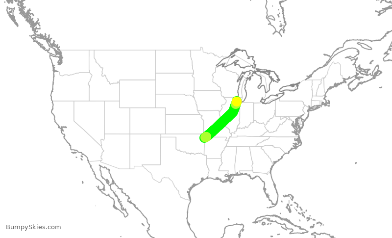 Turbulence forecast map for ENY4160, ORD to XNA
