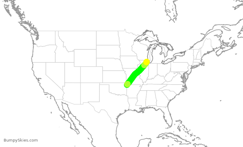 Turbulence forecast map for ENY4160, XNA to ORD