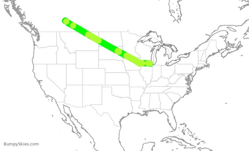 Turbulence forecast map for ENY4161, ORD to YYC