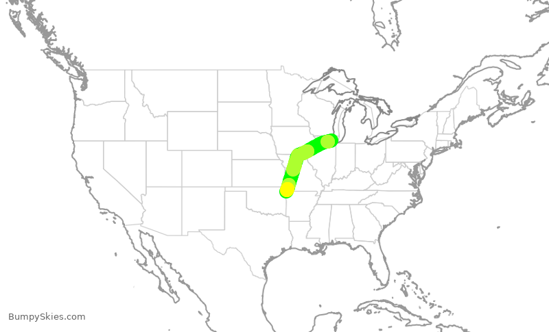 Turbulence forecast map for ENY4162, ORD to XNA