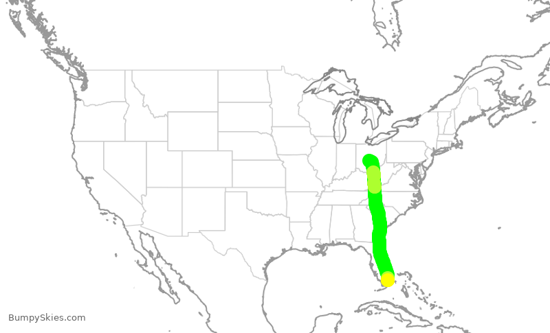 Turbulence forecast map for ENY4163, MIA to CMH