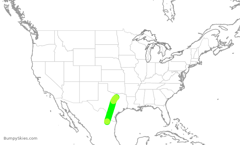 Turbulence forecast map for ENY4163, MTY to DFW