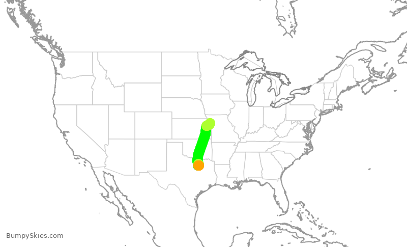 Turbulence forecast map for ENY4165, DFW to MCI