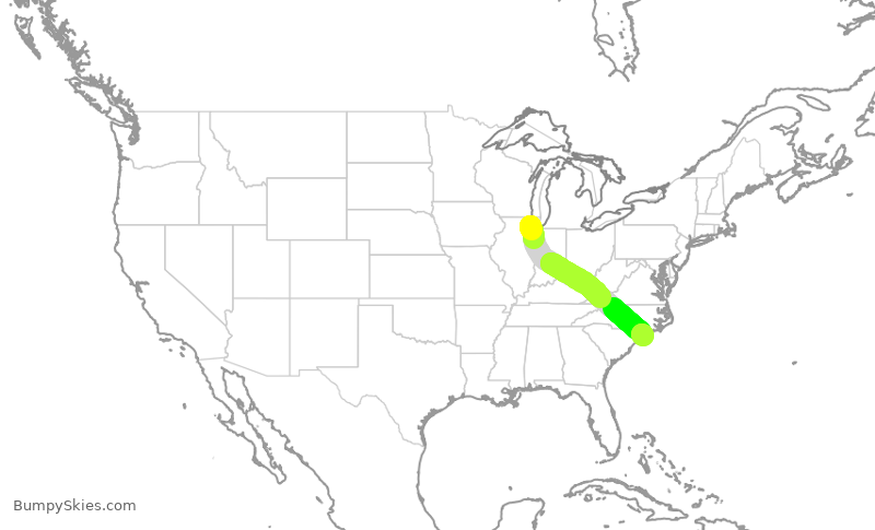 Turbulence forecast map for ENY4171, ORD to ILM