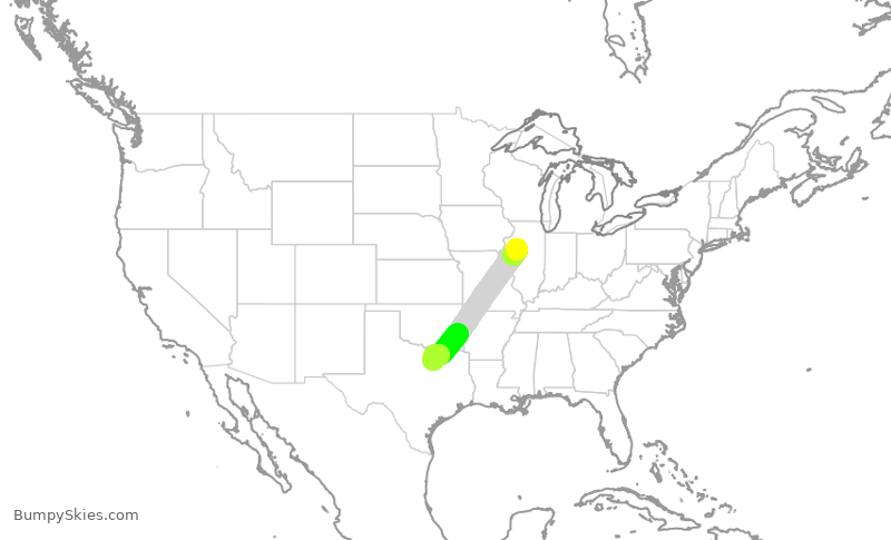 Turbulence forecast map for ENY4174, PIA to DFW