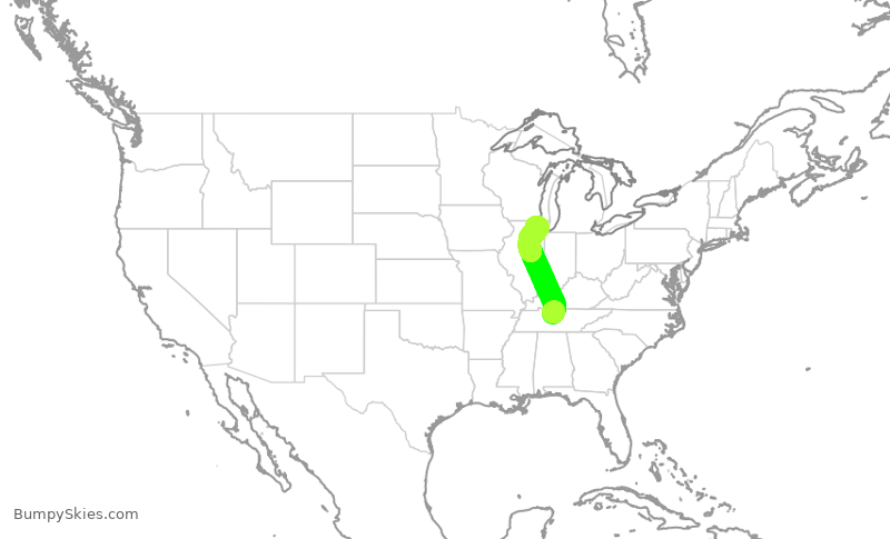 Turbulence forecast map for ENY4182, BNA to ORD