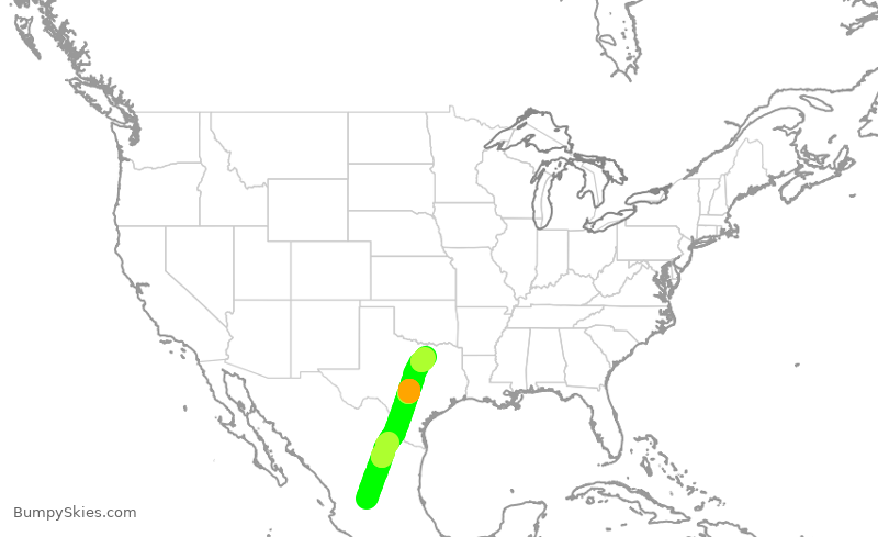 Turbulence forecast map for ENY4185, AGU to DFW