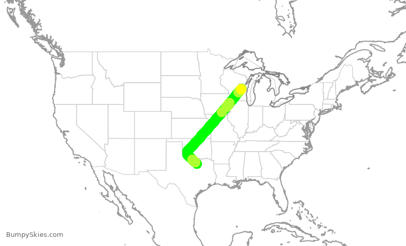 Turbulence forecast map for ENY4189, ATW to DFW