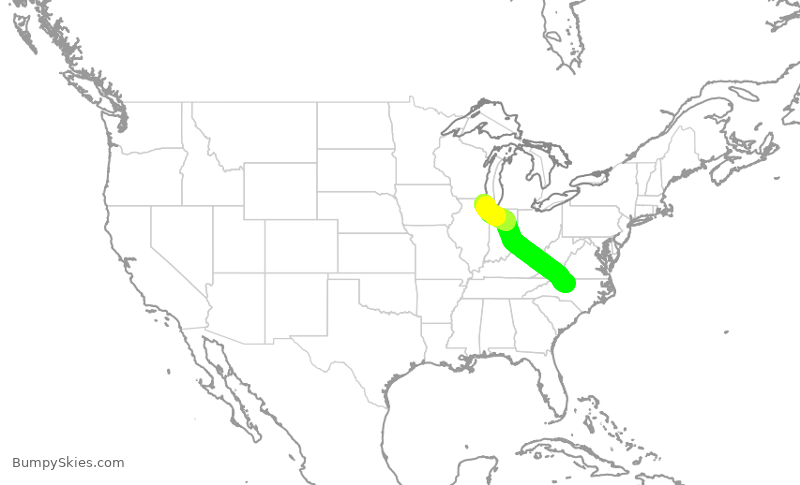 Turbulence forecast map for ENY4191, GSO to ORD