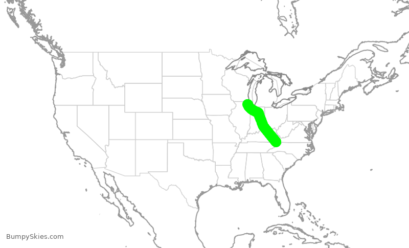 Turbulence forecast map for ENY4198, TRI to ORD