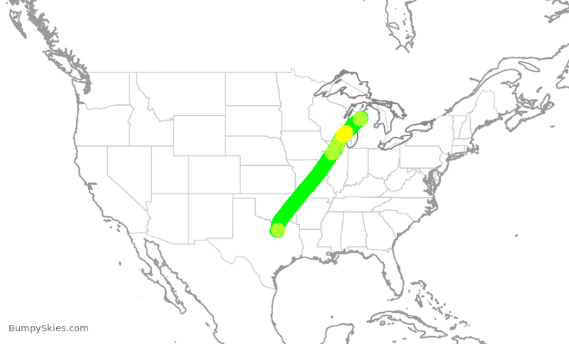 Turbulence forecast map for ENY4199, DFW to TVC