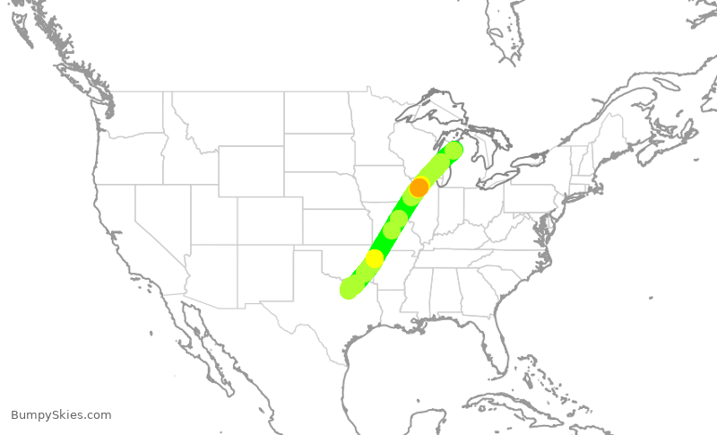 Turbulence forecast map for ENY4199, TVC to DFW