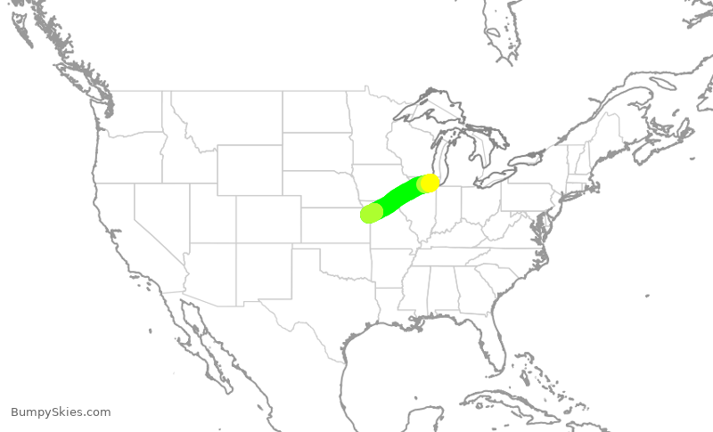 Turbulence forecast map for ENY4205, ORD to MCI