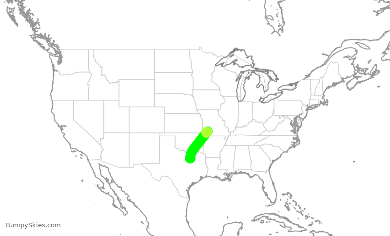 Turbulence forecast map for ENY4211, DFW to SGF
