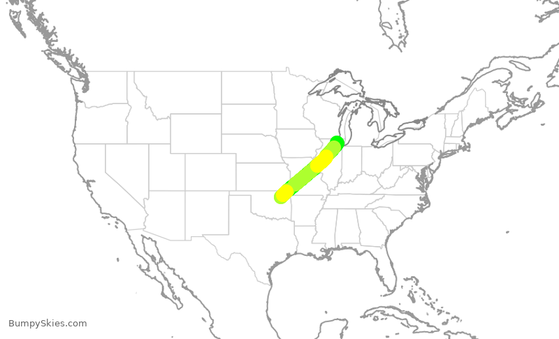 Turbulence forecast map for ENY4211, TUL to ORD