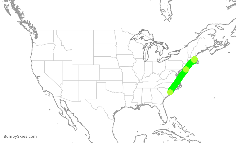 Turbulence forecast map for ENY4212, MYR to BOS