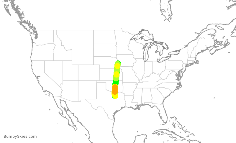 Turbulence forecast map for ENY4215, DFW to OMA