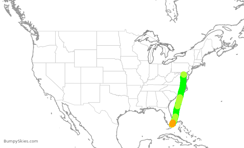 Turbulence forecast map for ENY4219, BWI to MIA