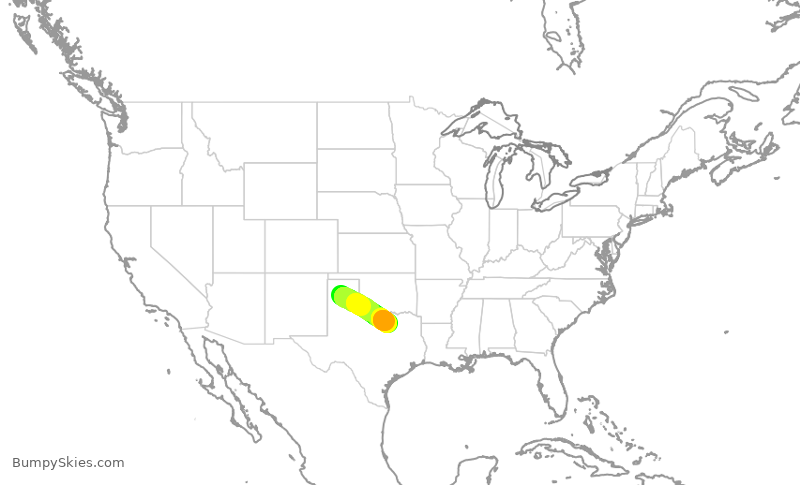 Turbulence forecast map for ENY4223, AMA to DFW
