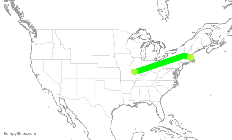 Turbulence forecast map for ENY4224, STL to BOS